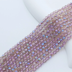 Strands of 4mm faceted purple crystal glass beads with AB coating for DIY jewelry