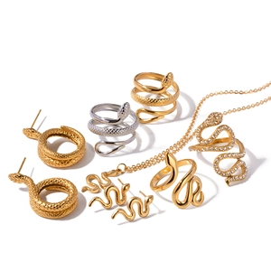 Snake jewelry set including 18K gold plated snake earrings, rings and necklace