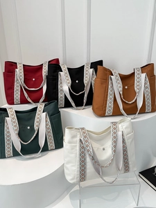 Borse tote minimaliste in tela in cinque colori con tracolle larghe a fantasia