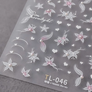 5D Embossed Flower Nail Art Stickers Adhesive 3D Floral Decals With Faux Artificial Pearl Elegant Manicure Decoration For Women