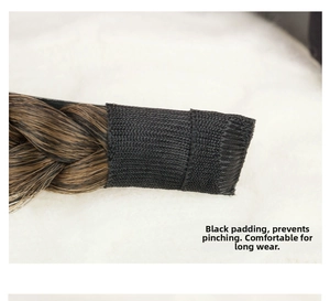 Detail of widened braided headband featuring soft black fabric ends for anti-pinch comfort