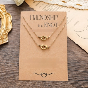 Knot Pendant Necklace Bracelet Friendship Card Stainless Steel Gold Plated Heart Charm Adjustable Jewelry Gift For Women