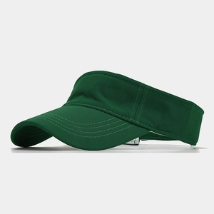 Detail view of reinforced stitching on the brim of a dark green sun visor hat