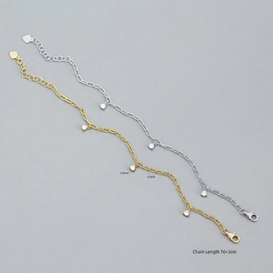 Minimalist S925 sterling silver chain bracelet with round zircons and heart charm length 16+3cm
