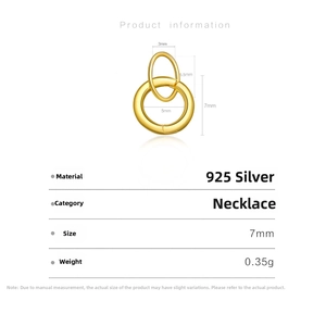 Detailed size chart of 925 silver necklace connector with 7mm gold plating finish