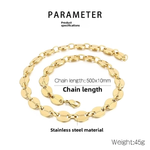 Macro detail of gold coffee bean link chain with 500x10mm size and lobster clasp
