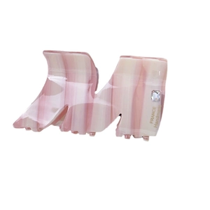 Pink and white striped acetate shark hair claw clip with crystal detail and France lettering