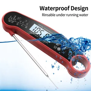Waterproof digital meat thermometer with foldable probe for kitchen cooking and BBQ