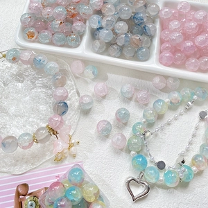 10mm ice-cracked glass beads with heart pendants for DIY jewelry making and bracelets