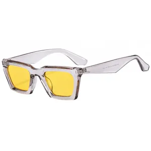 Retro square fashion sunglasses with grey frames and yellow lenses for a stylish look