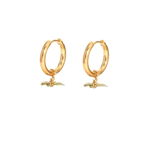 Golden grape earrings with green leaf pendant in minimalist stainless steel design