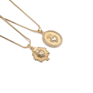 Vintage Sacred Heart Sunburst Pendant Necklace For Women Copper Zircon Gold Plated Jewelry Religious Style Gift