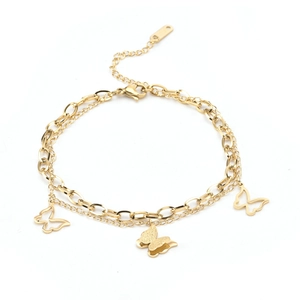 Double-layered gold butterfly chain bracelet with hollow and frosted charms for women