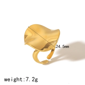 Modern irregular crumpled gold titanium steel ring with an adjustable open design