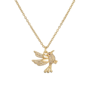 Chic gold-plated bird pendant necklace with clear and red zircon crystals on a delicate chain
