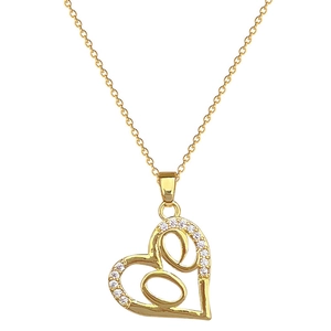 Elegant gold heart pendant necklace with shimmering crystals and hollow geometric design