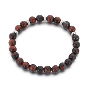Bracelet pour homme en perles d'œil de tigre et onyx avec accents en acier inoxydable