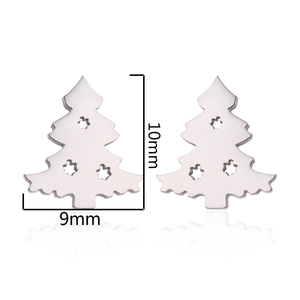 Silver vintage stainless steel Christmas tree stud earrings for women measuring 10mm by 9mm