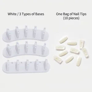 White nail practice stand set with three base styles and ten pieces of replacement nail tips