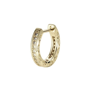 Luxe coffee gold huggie hoop earring with clear zircons and geometric diamond patterns