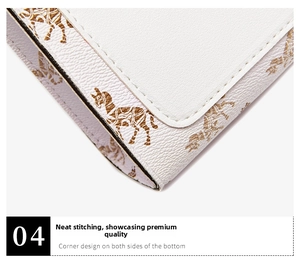 Detail of white lychee leather mini bag with animal print and neat stitching craftsmanship