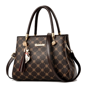 Retro Monogramm Print PU Leder Handtasche Für Damen Mit Katzenanhänger Quaste Abnehmbarem Schultergurt