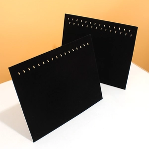 Black velvet jewelry display board with metal hooks for necklaces and bracelets organizer