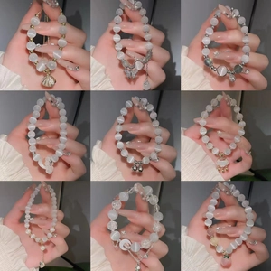 Katzenauge Stein Perlenarmband Mit Legierung Herz Schmetterling Charms Verstelbar Elegant Süß Damen Schmuck Mode Accessoire