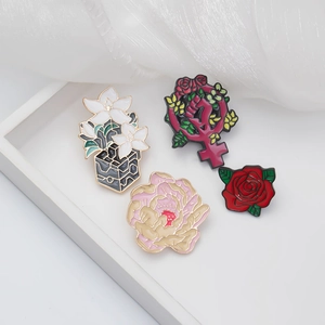 Creative floral enamel brooch set featuring rose and peony flower alloy pins for women