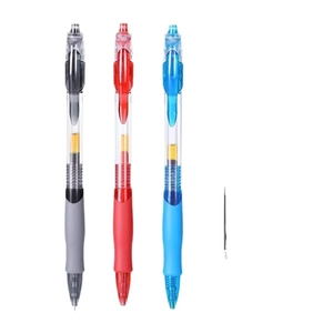 Three-color set of retractable 0.5mm gel pens in black blue and red ink for office use