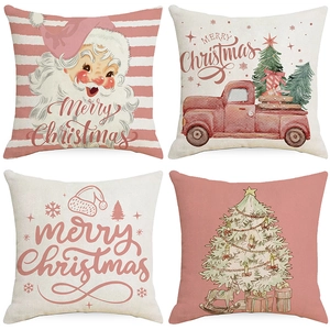Christmas Pillowcase Linen Decorative Cushion Cover Square Vintage Santa Truck Snowflake Tree Living Room Sofa Home Decor