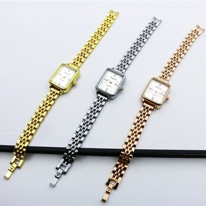 Elegant square quartz watches for women in gold, silver and rose gold metal finishes