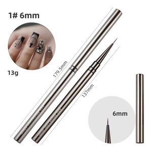 Macro detail of a 6mm nail liner brush tip and silver polished handle specifications