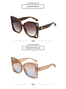 Vue détaillée de lunettes de soleil carrées oversize léopard et dégradé marron
