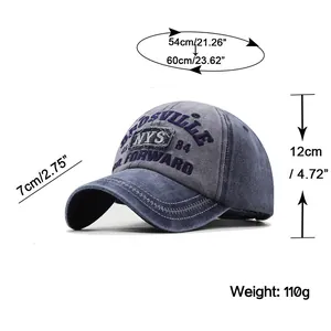 Size chart showing baseball cap dimensions: 54-60cm head circumference with 7cm brim
