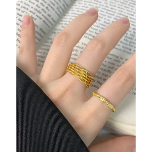 Minimalist S925 sterling silver beaded crossover twisted ring set in gold finish