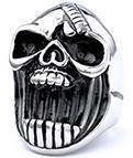 Detailed view of a silver gothic skull ring made of durable stainless steel material