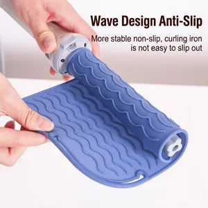 Deep blue silicone heat resistant mat with wave texture for hair straighteners