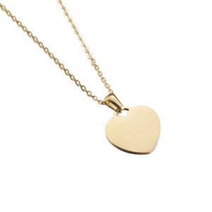 Polished gold heart pendant necklace for couples with a minimalist stainless steel chain