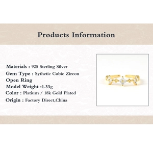 Detailed specifications table for S925 sterling silver star moon adjustable open ring