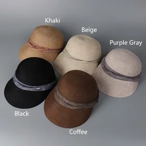 Vintage pleated straw equestrian hats in khaki, beige, black and coffee sunshade colors