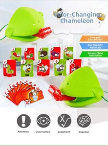 Detailed set of chameleon tongue game with blowouts, numbered targets, and insect cards