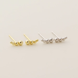 S925 sterling silver minimalist beaded stud earrings in gold and silver finish