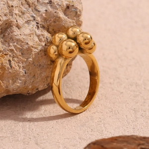 Minimalist 18K gold plated stainless steel bubble ring with clustered sphere design