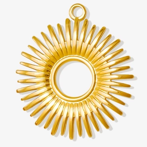 Detailed view of a golden 304 stainless steel sun pendant with hollow center and rays