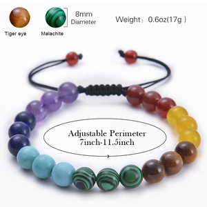 8mm natural colorful stone yoga bracelet with adjustable woven cord and Tiger Eye beads