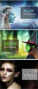 Elfenohren in Blau, Grün und Schwarz für Halloween Cosplay und Fantasy Make-up Kostüme