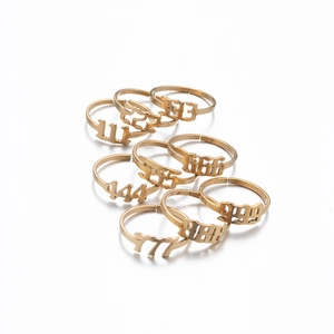 8Pcs golden stainless steel angel number rings set with adjustable open design for women