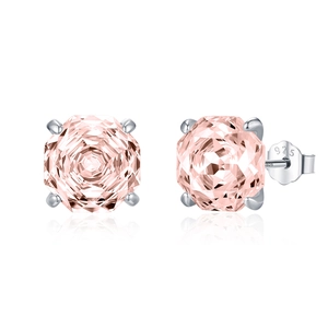 Pink round-cut s925 silver stud earrings with classic four-prong sunset gem setting