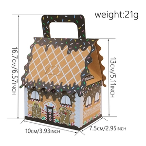 Gingerbread house kraft paper Christmas candy box with handle and dimensions